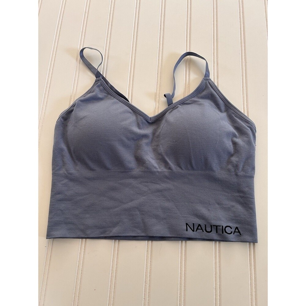 Nautica Womens Large Longline Bralette Bra Slate Blue Wireless Crop padded